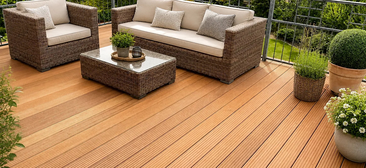 Terras in Bangkirai geprofileerd FSC — zijde brede groef
