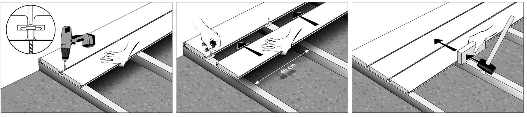 installatie van terrasplanken met onzichtbare clips