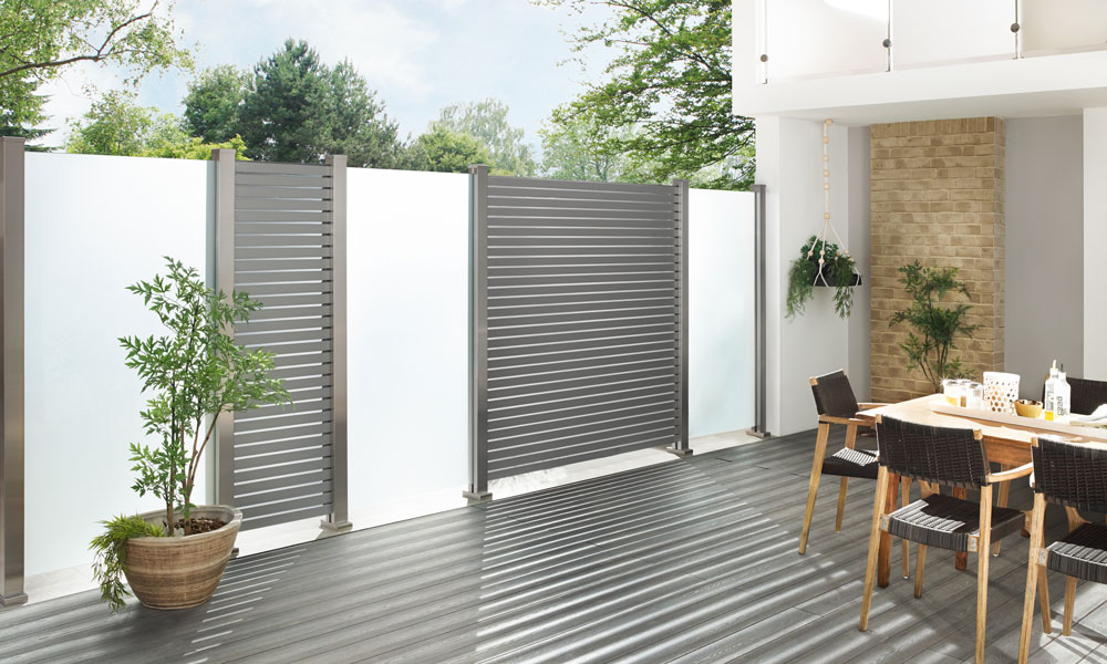 palissade &agrave; lattes obliques en aluminium anthracite