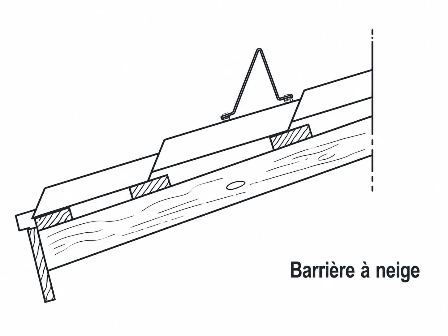 Barrière à neige installée sur une toiture en panneaux tuiles métalliques