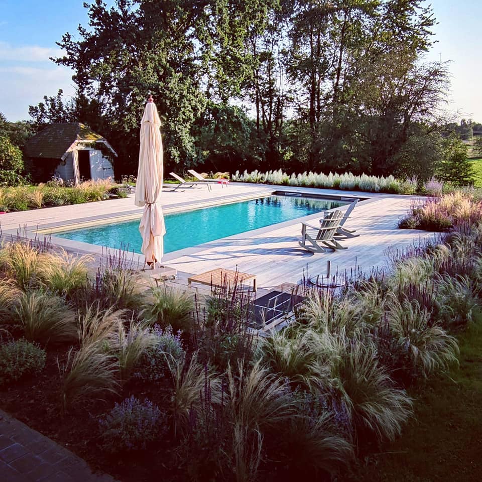 exemple de terrasse de piscine en Frêne